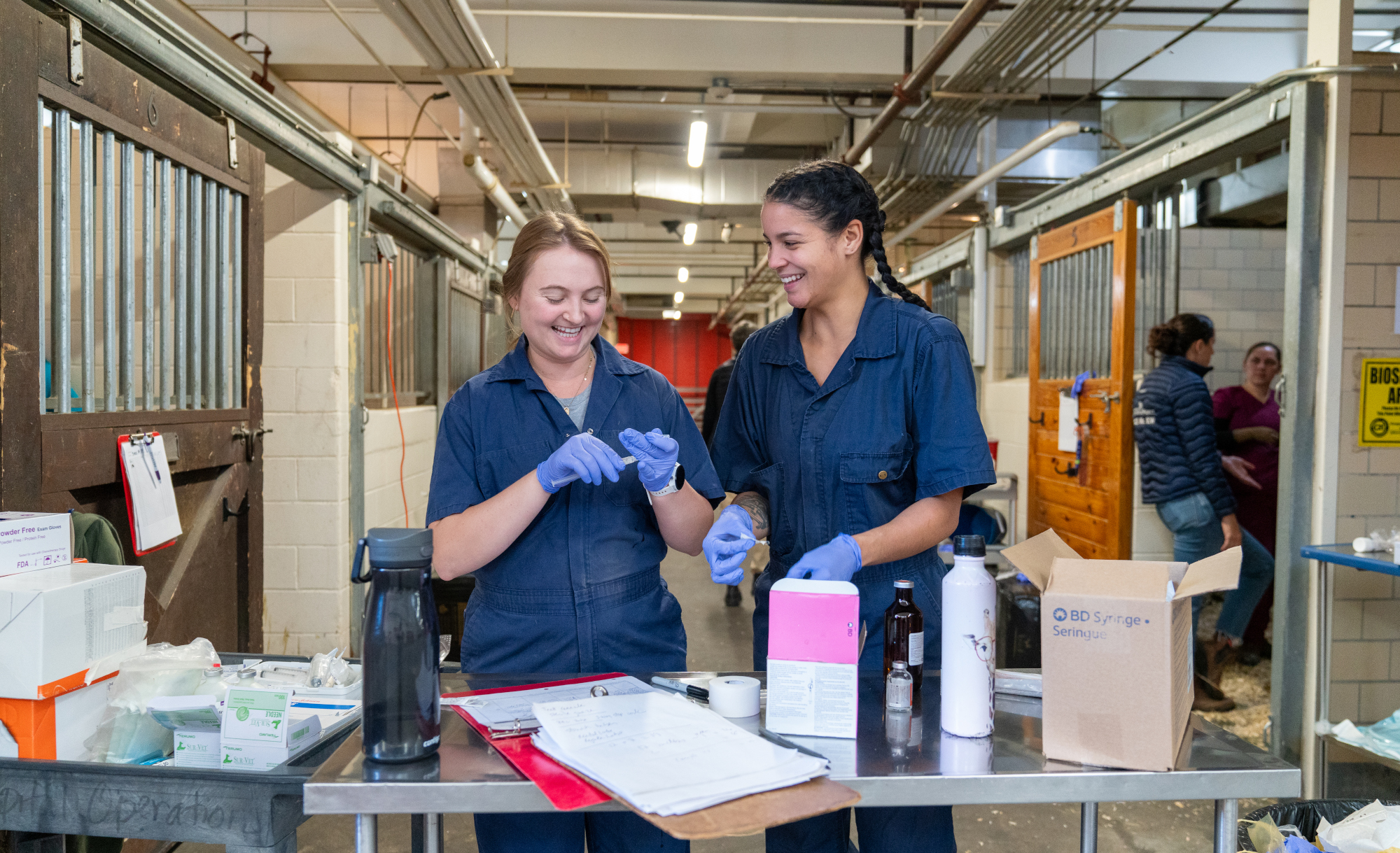 Students preparing material in a lab